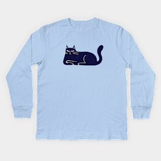 Moody blue cat not so happy mood - facing left Kids Long Sleeve T-Shirt